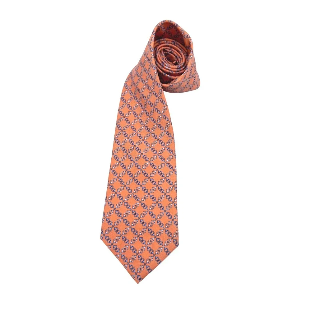 Brooks Brothers Makers Silk Tie Horsebit Geometric Pattern Mens Necktie USA Made
